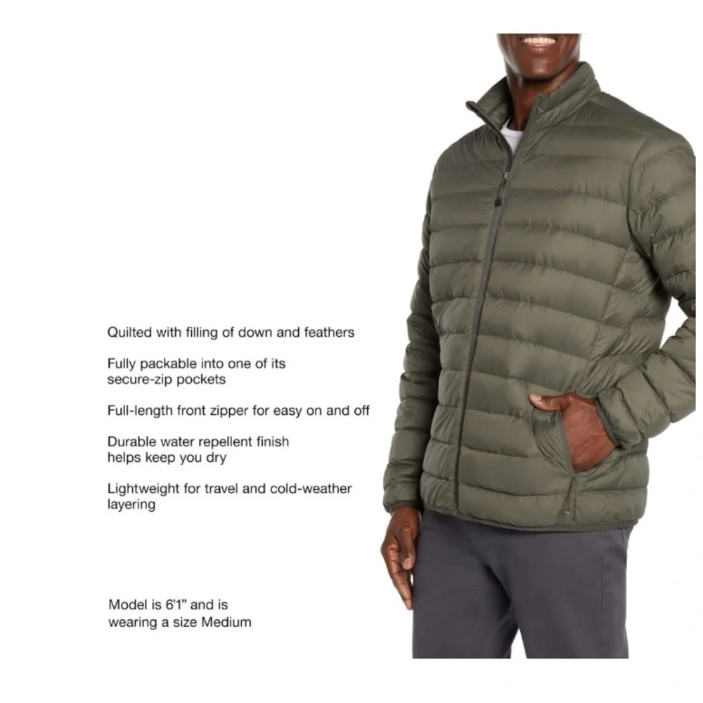 NWT Eddie Bauer men’s down lightweight Packable Puffer jacket dusky gree…